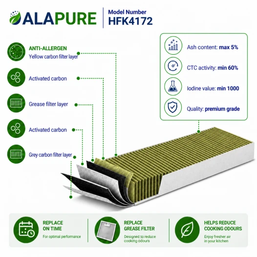 Alapure HFK4172 CleanAir Plus Koolstoffilter geschikt voor 11034172 / 17004082 / DWZ1IX1B6 / AA210110