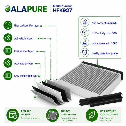 Alapure HFK927 Geschikt voor Balay CleanAir 17006795 / DWZ0DX0A0 / 11022296 Koolstoffilter